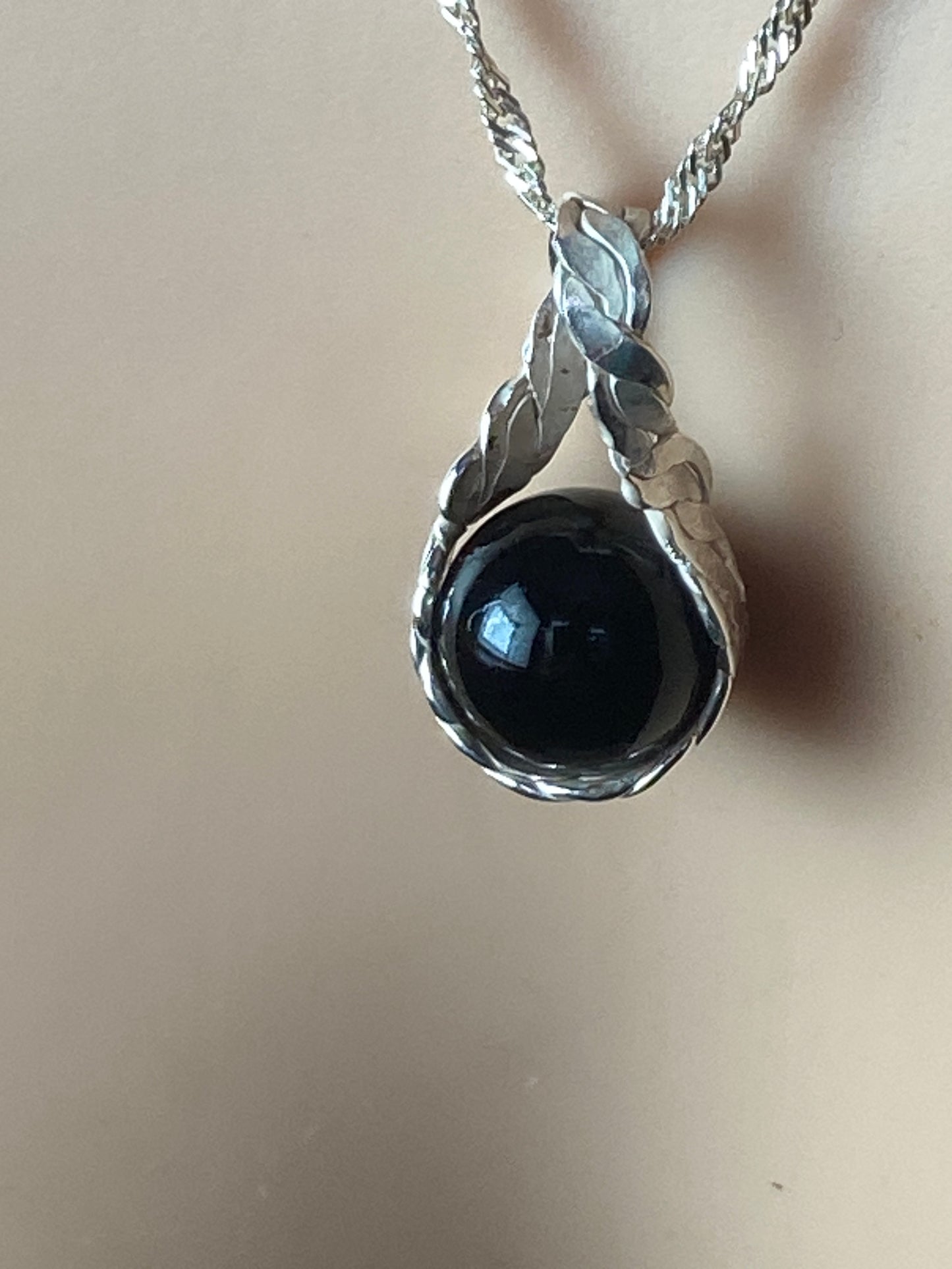 Silver black onyx necklace, 18” silver chain