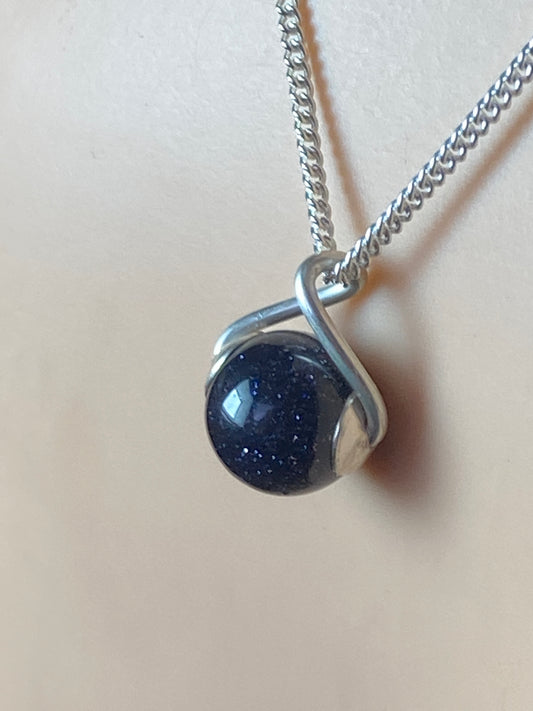 Blue goldstone Silver necklace, 18” silver chain