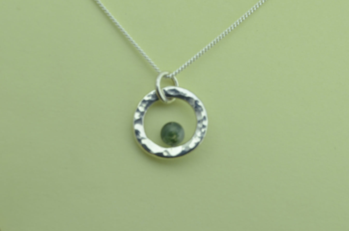 Silver Moss agate necklace, 18” silver chain