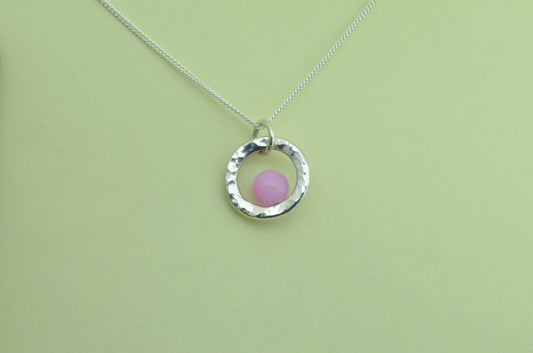 Silver Pink Jade  necklace