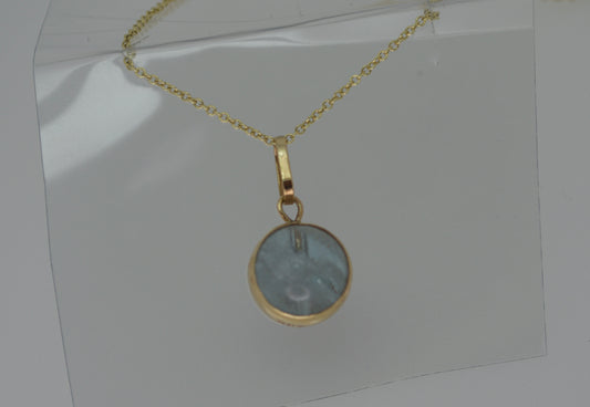 9ct gold aquamarine pendant, blue bell shape light blue gemstone, 18” chain uk hallmark