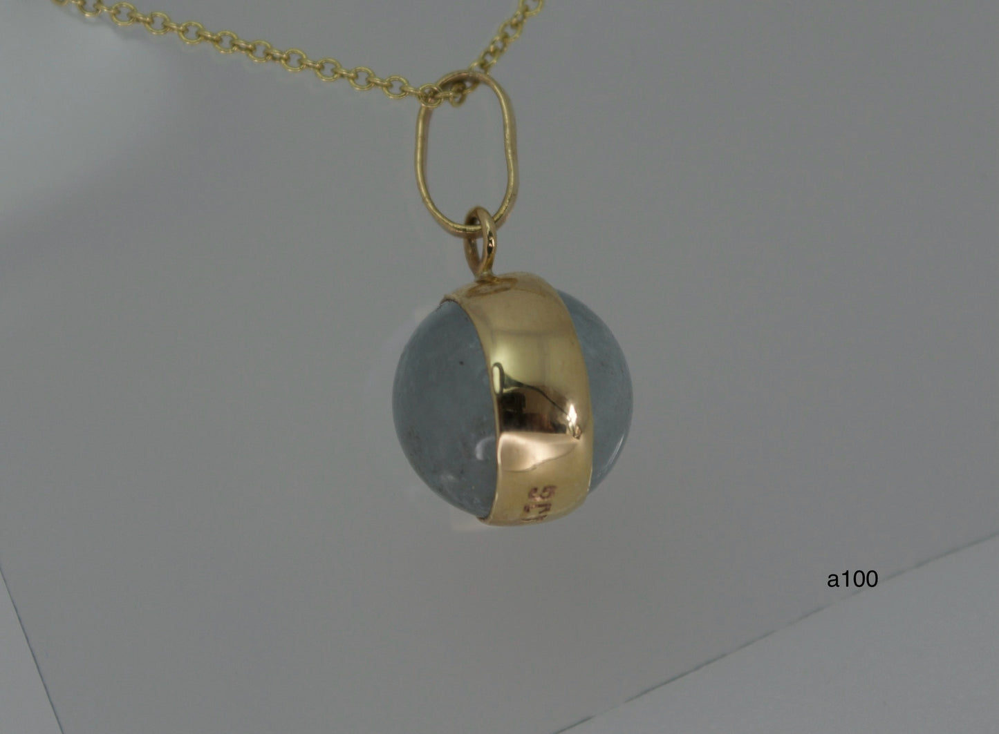 9ct gold aquamarine pendant, blue bell shape light blue gemstone, 18” chain uk hallmark