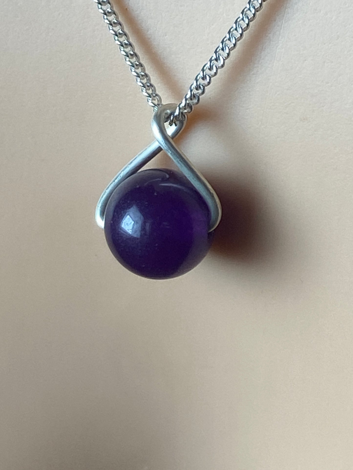 Silver purple Jade necklace, 18” silver chain