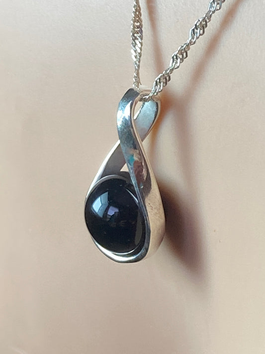 black onyx silver necklace