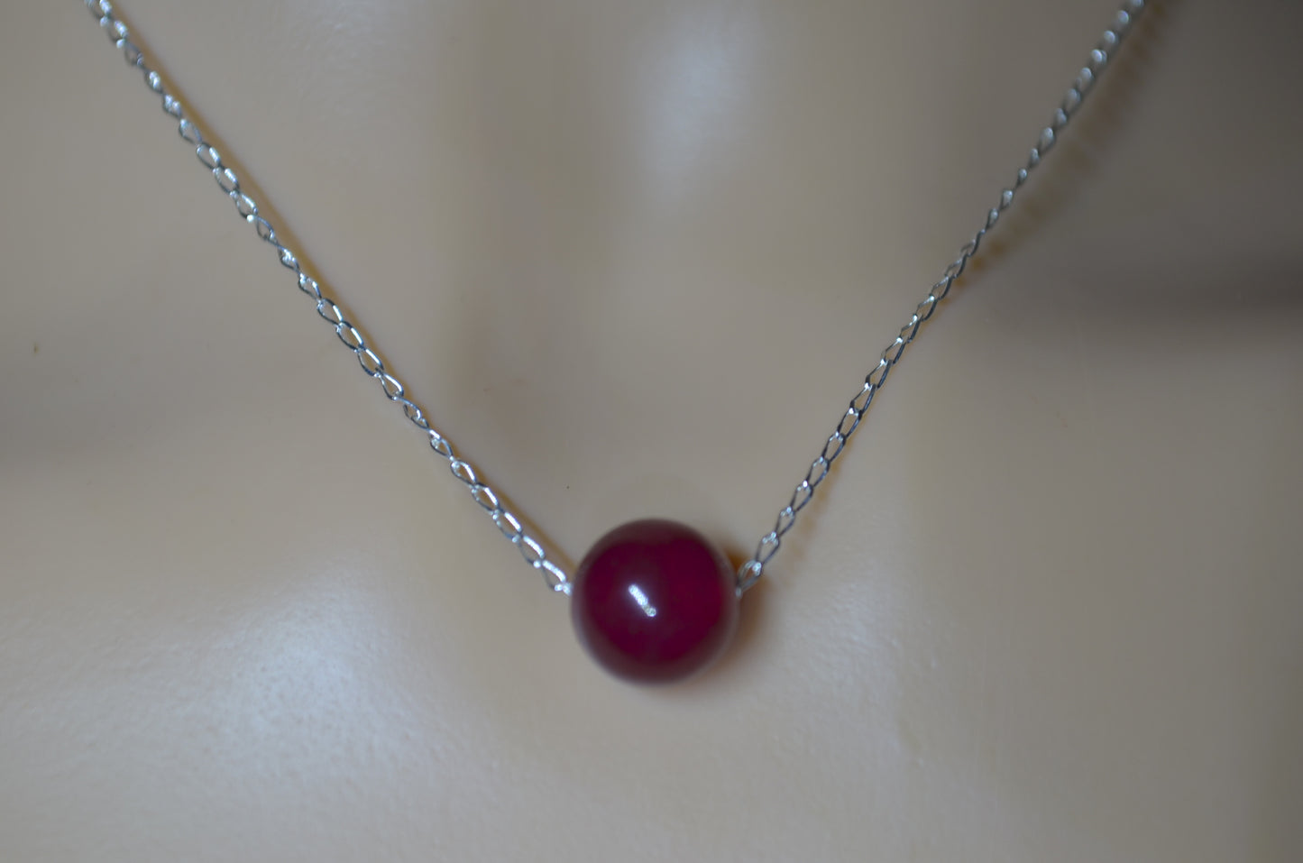 red ruby jade 10mm bead sterling silver chain, red bell shape stone