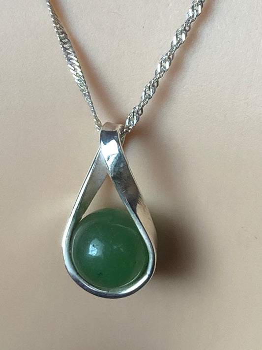Aventurine Silver necklace, 18” silver chain