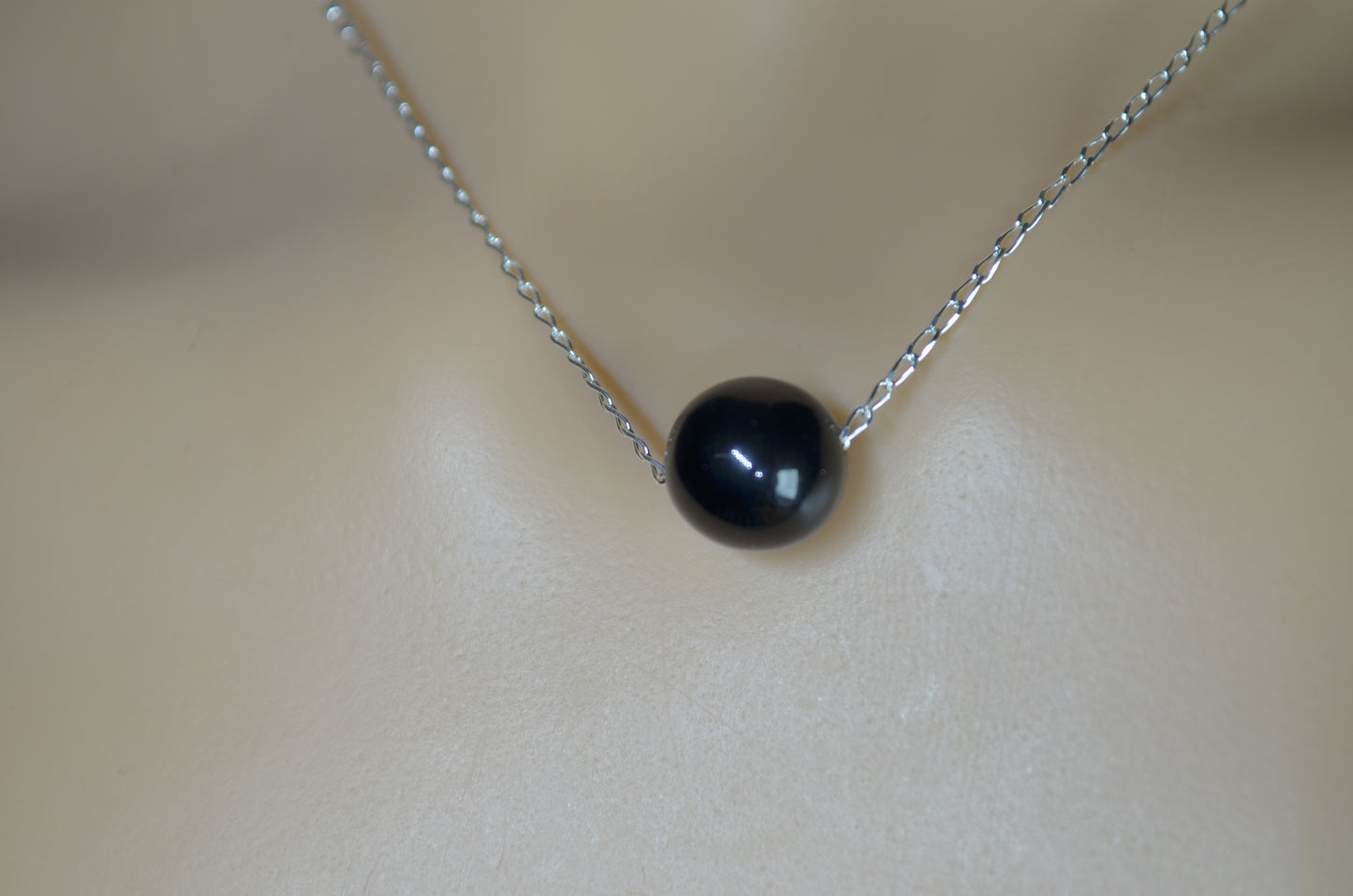 black onyx 10mm bead sterling silver chain, natural bell shape stone