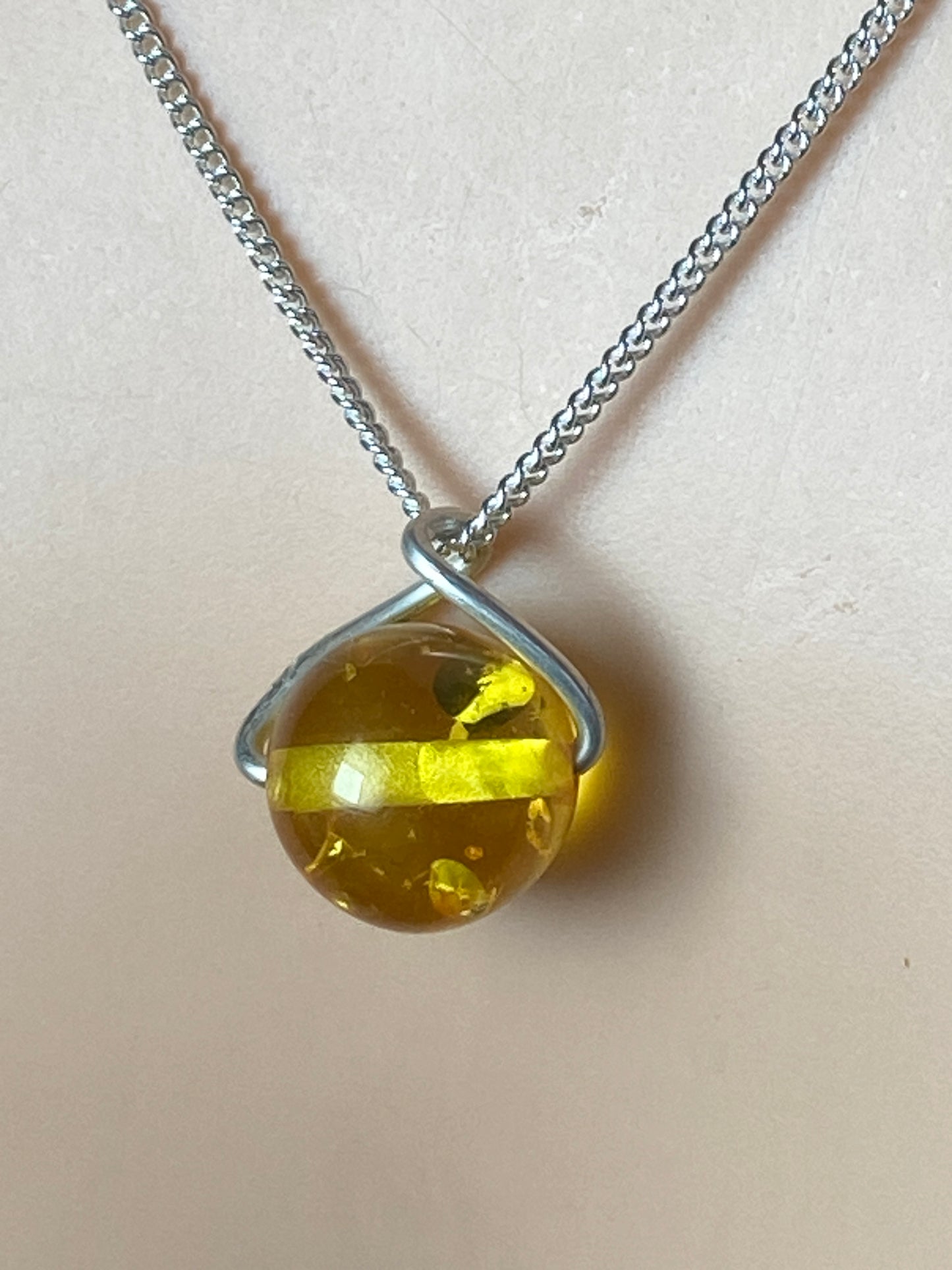 Amber Silver necklace, 18” silver chain