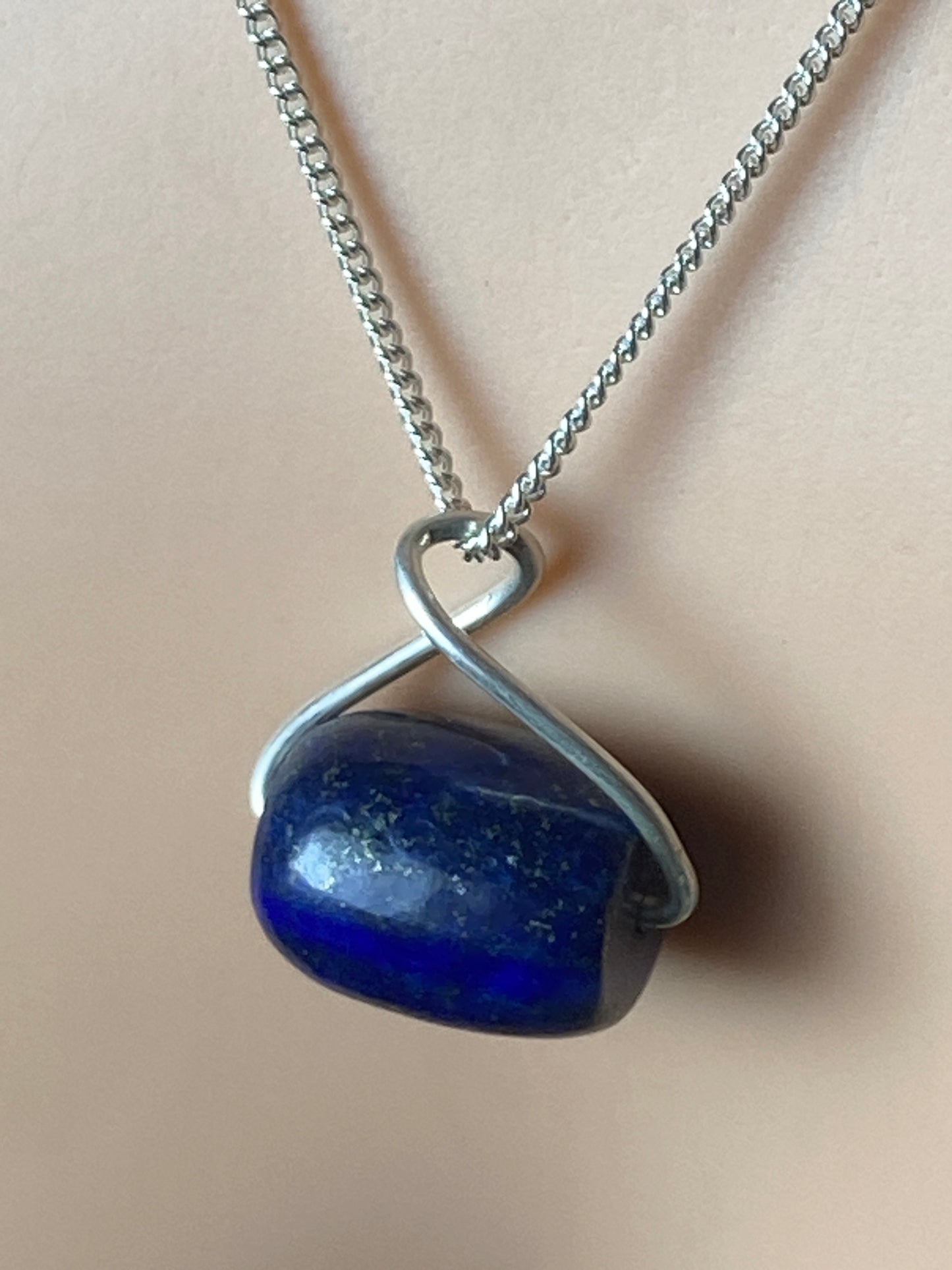 Silver necklace natural Lapis lazuli