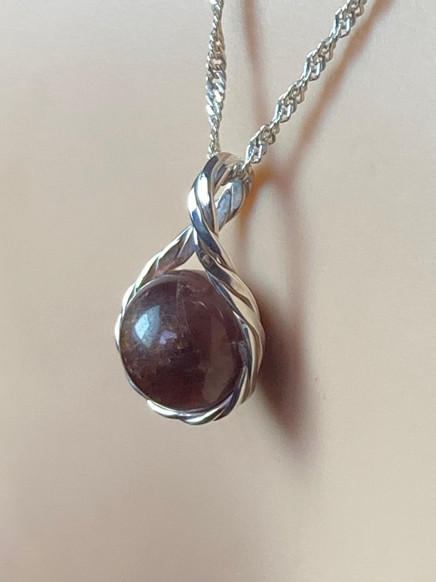 Garnet Silver necklace, 18” silver chain
