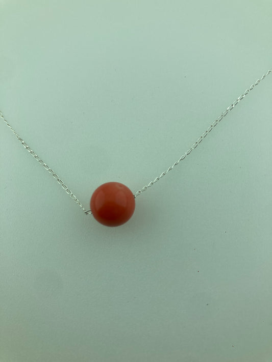 Silver Coral necklace, 18” silver chain