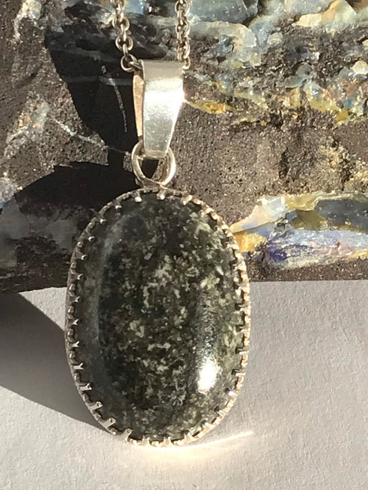 Welsh Stone necklace , Preseli Bluestone pendant , 925 sterling silver 18” silver chain