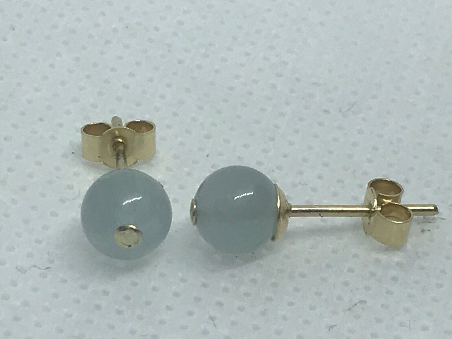 Gold aquamarine studs earrings, solid 9ct yellow gold, round natural gemstones