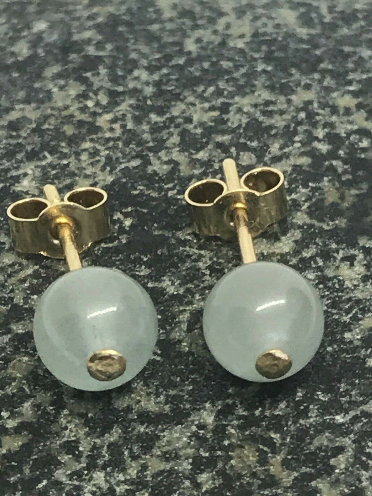 Gold aquamarine studs earrings, solid 9ct yellow gold, round natural gemstones