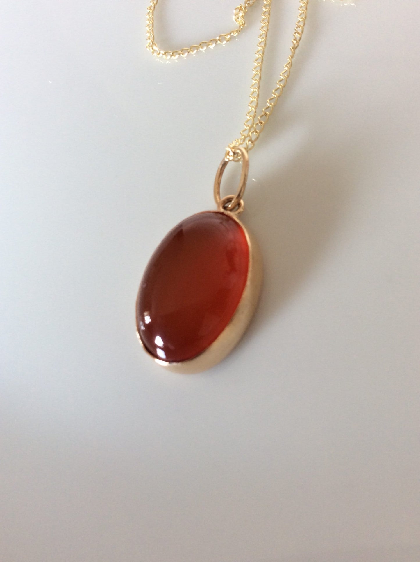 Carnelian gold necklace , red carnelian stone Pendant , 18” chain , solid 9ct yellow gold