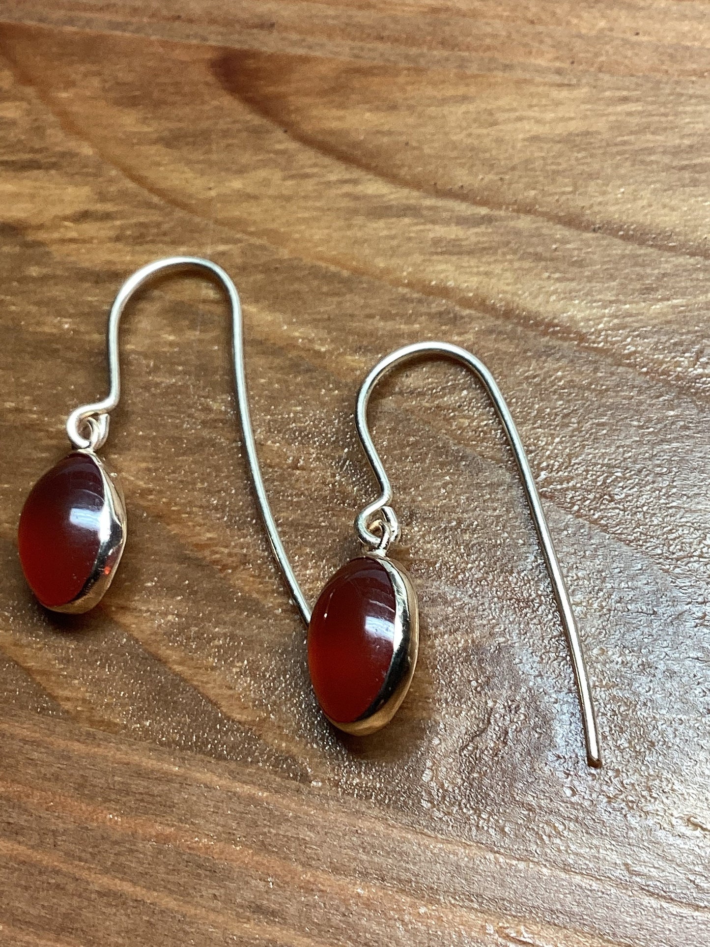 9ct gold earrings, red carnelian gemstone, solid yellow 9ct gold oval stones earrings