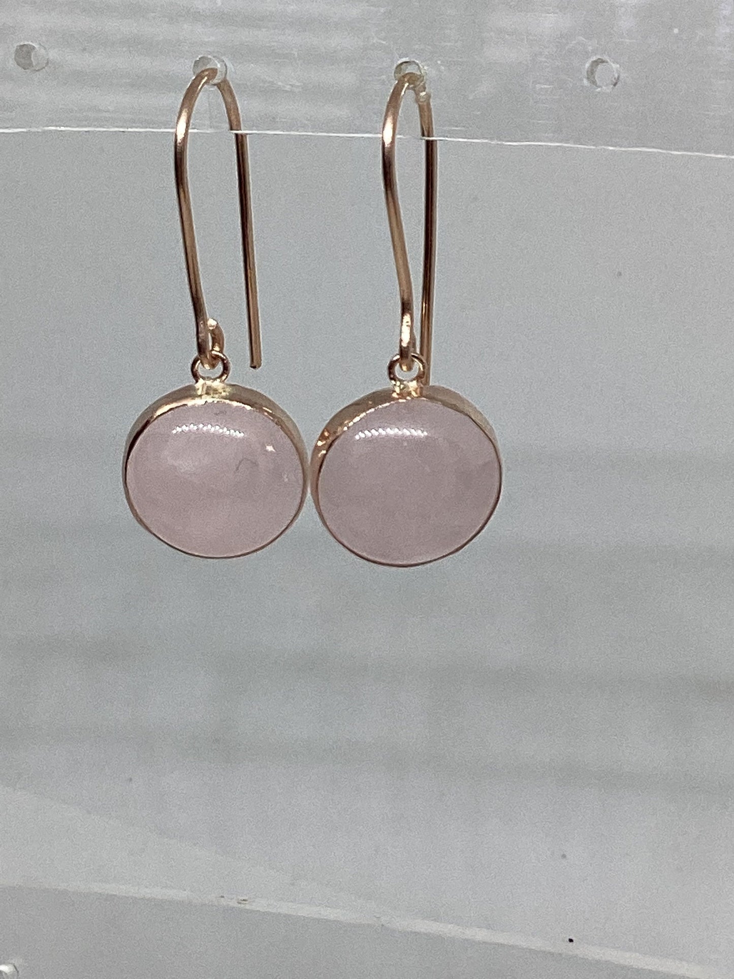 rose quartz Earrings, solid 9ct Rose gold, pink stones dangle earrings