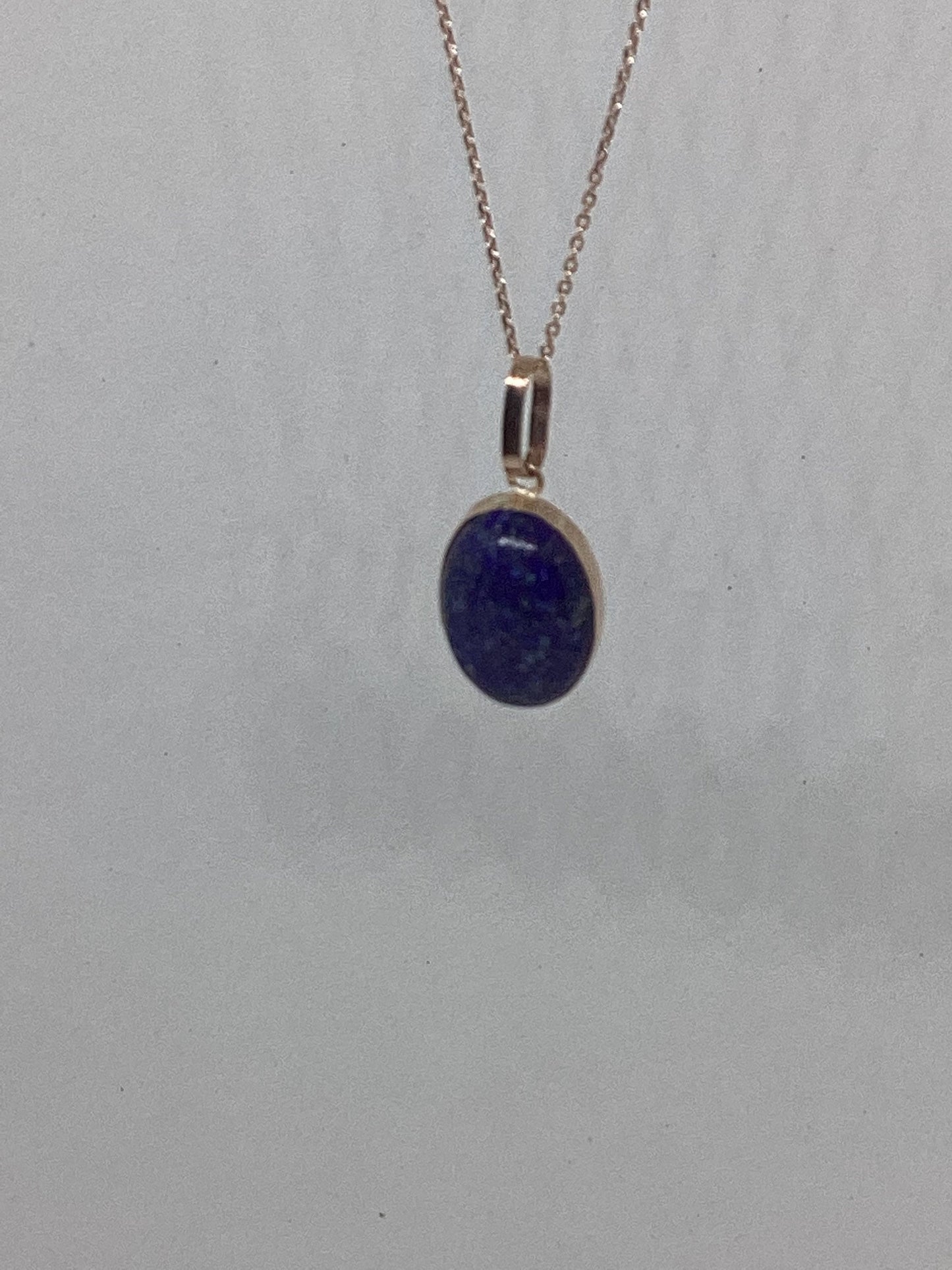 Lapis lazuli gold necklace, solid 9ct Rose gold, oval blue stone pendant