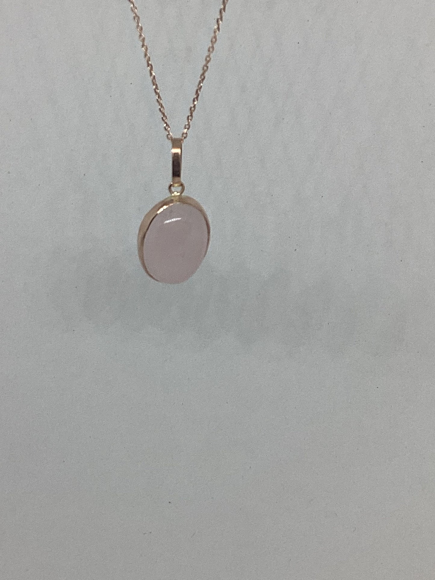 Rose quartz gold necklace, solid 9ct Rose gold, oval oval stone pendant