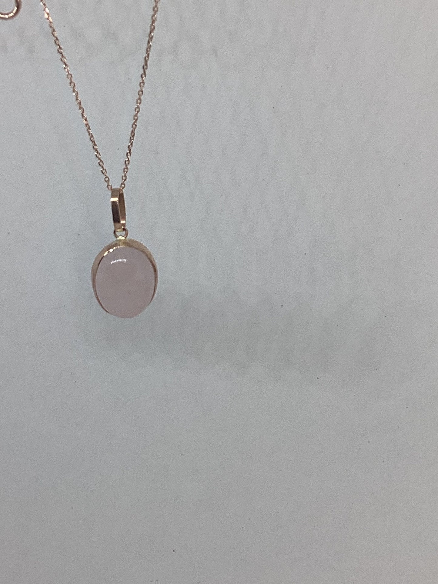 Rose quartz gold necklace, solid 9ct Rose gold, oval oval stone pendant