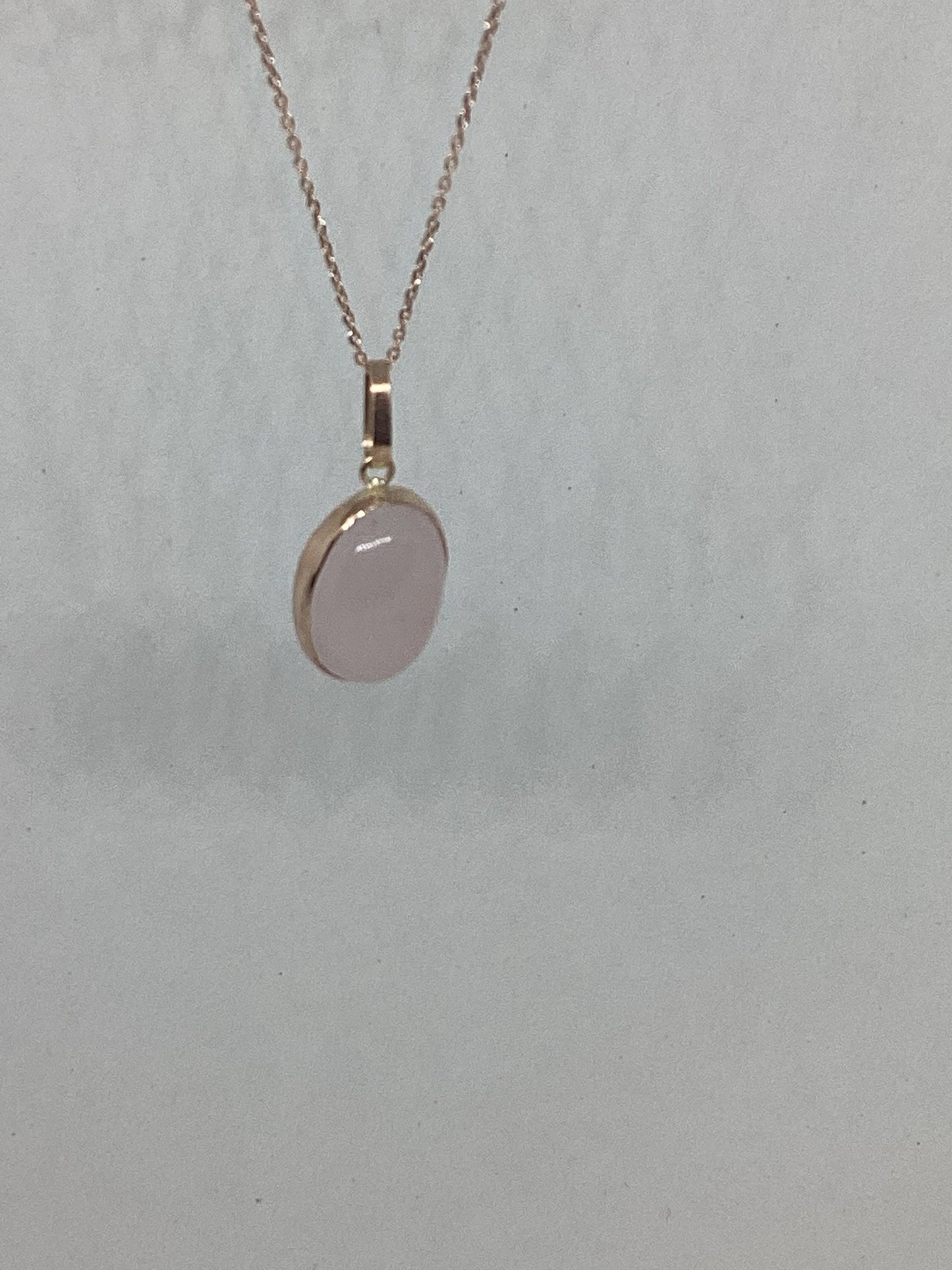 Rose quartz gold necklace, solid 9ct Rose gold, oval oval stone pendant