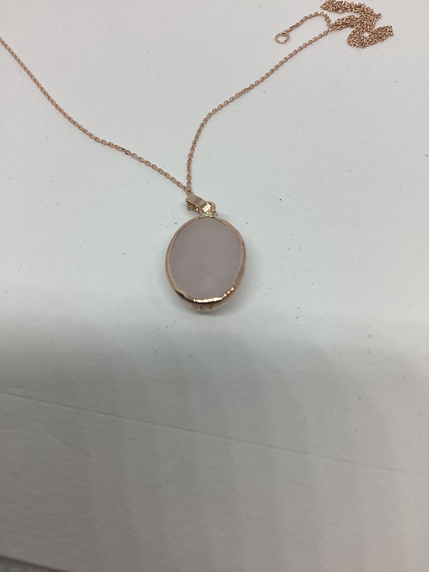Rose quartz gold necklace, solid 9ct Rose gold, oval oval stone pendant