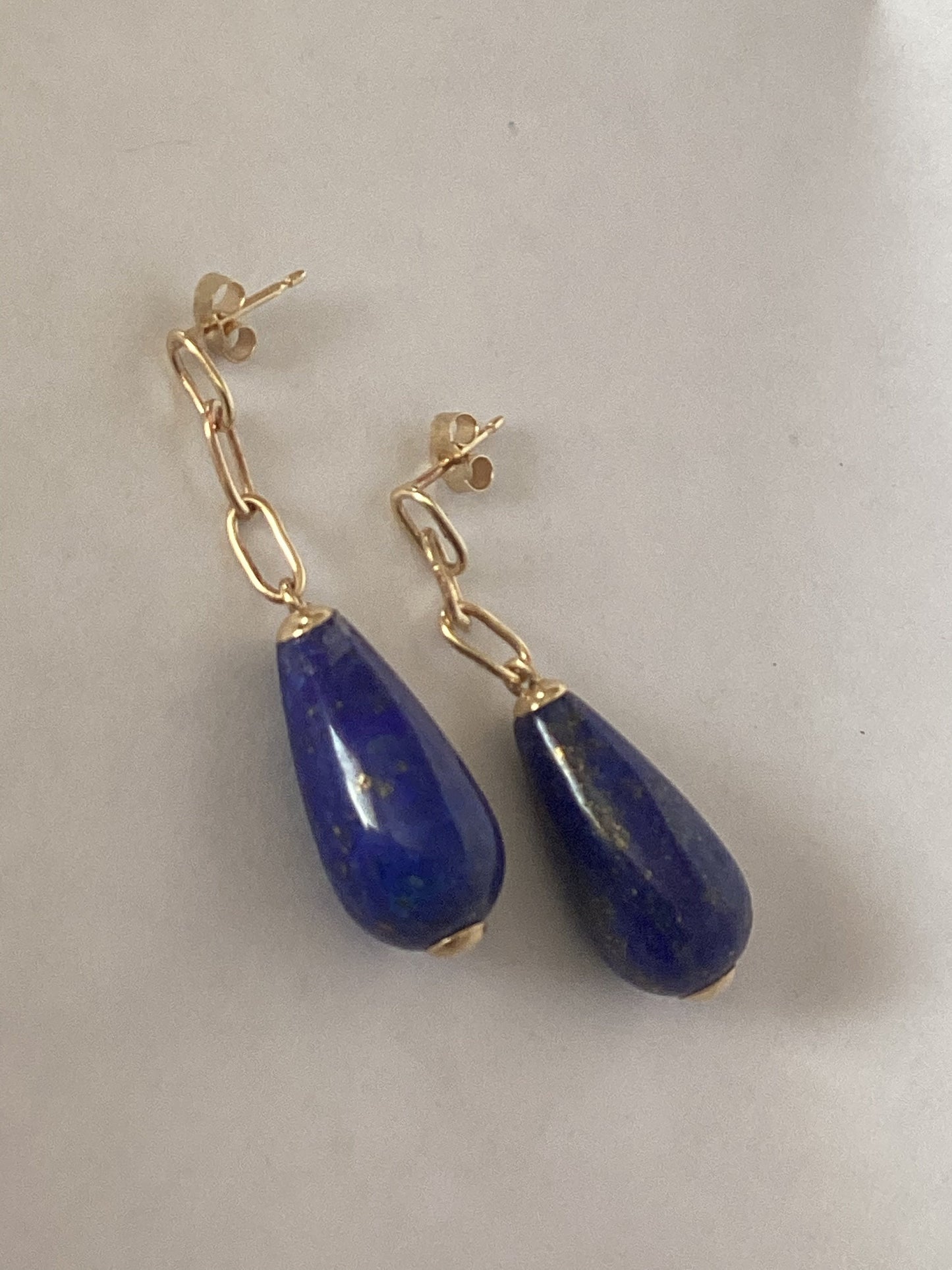 Gold lapis lazuli earrings, solid 9ct gold, natural blue gemstones, handmade earrings