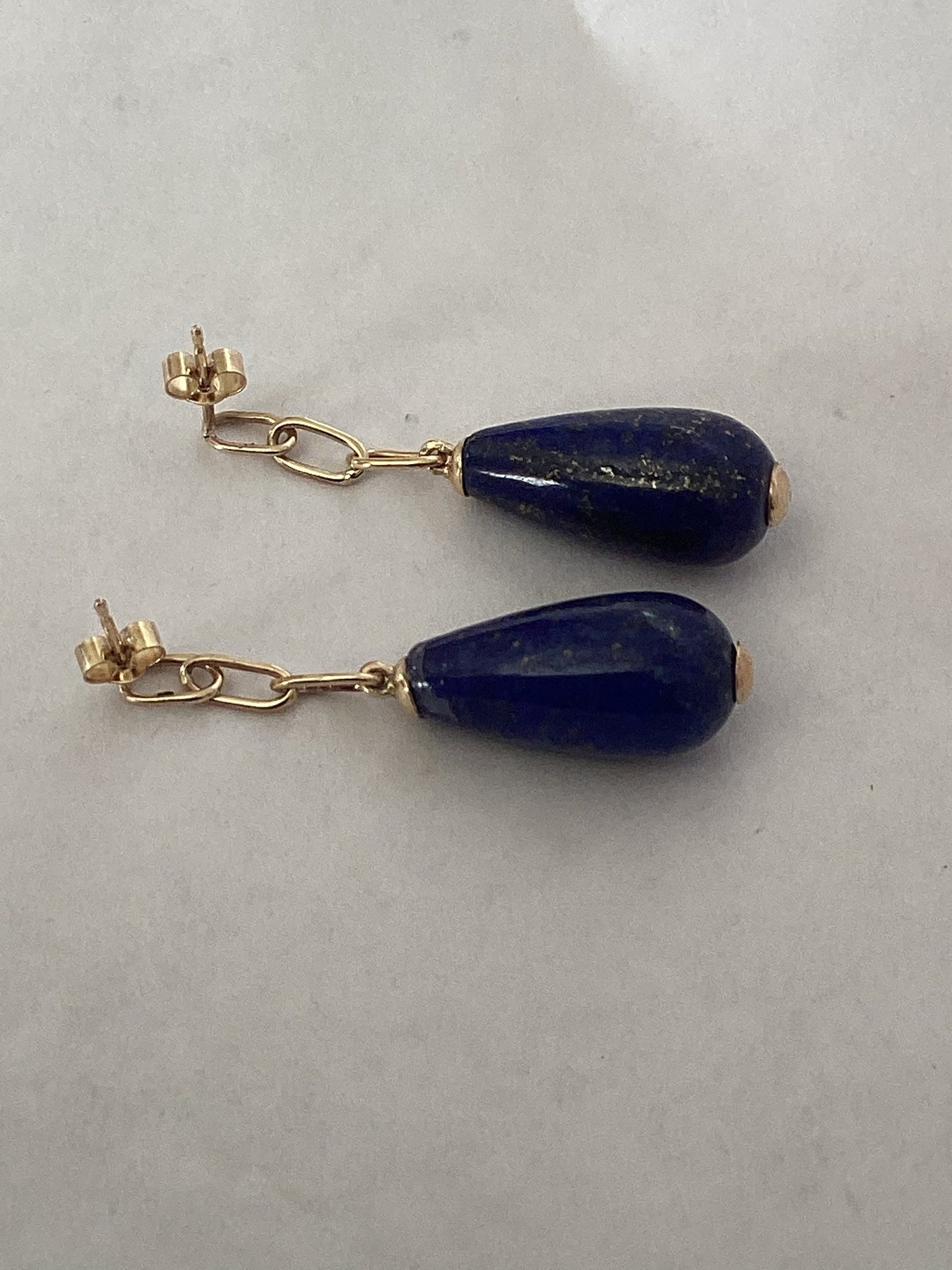 Gold lapis lazuli earrings, solid 9ct gold, natural blue gemstones, handmade earrings