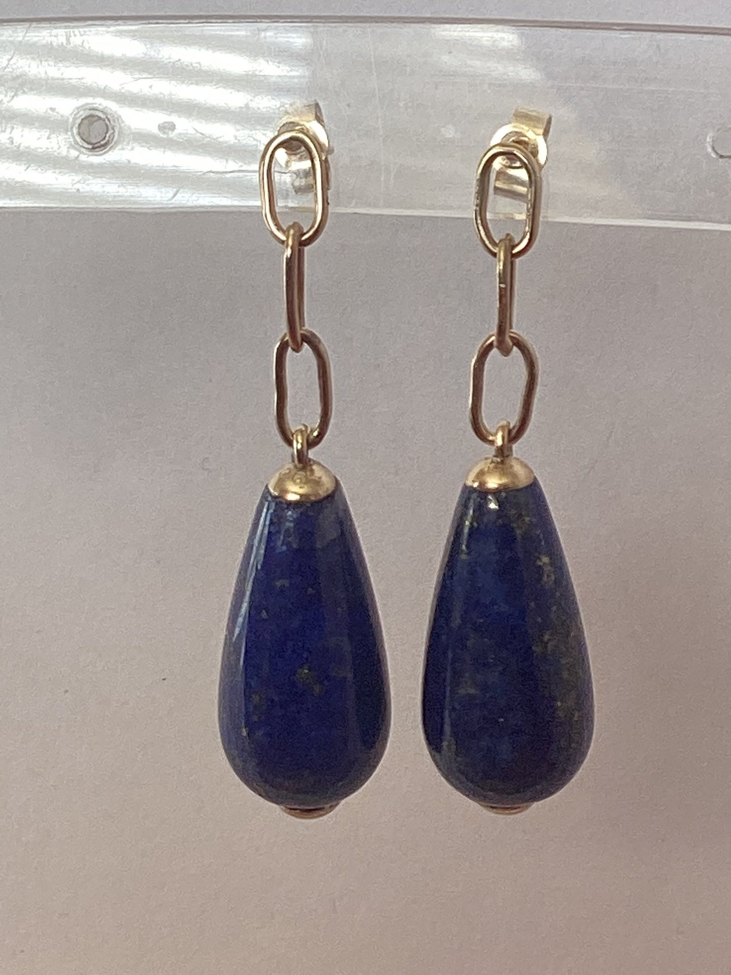 Gold lapis lazuli earrings, solid 9ct gold, natural blue gemstones, handmade earrings