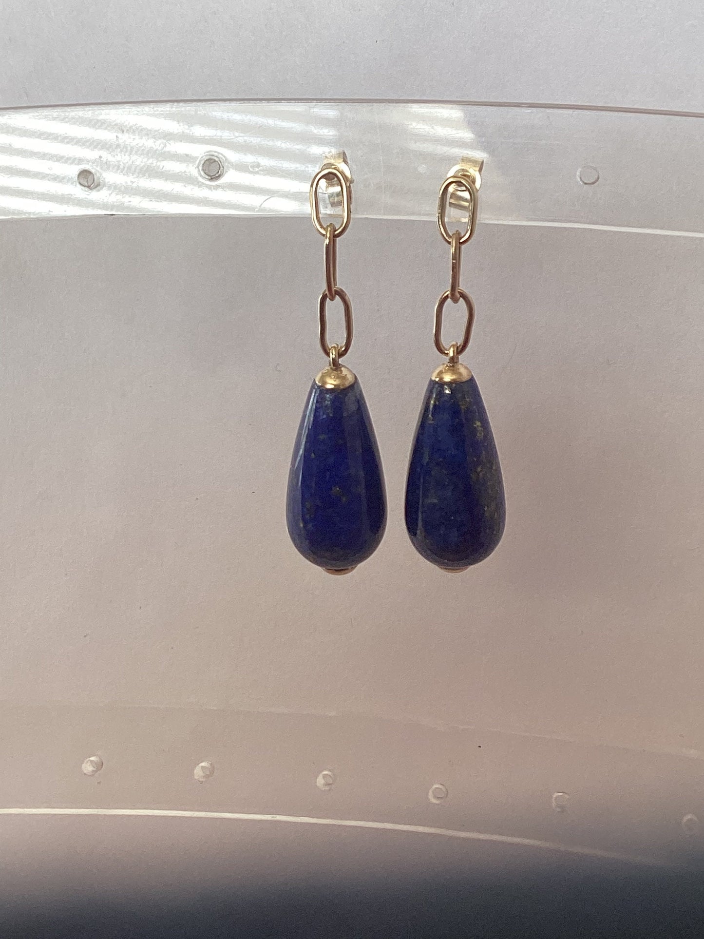 Gold lapis lazuli earrings, solid 9ct gold, natural blue gemstones, handmade earrings