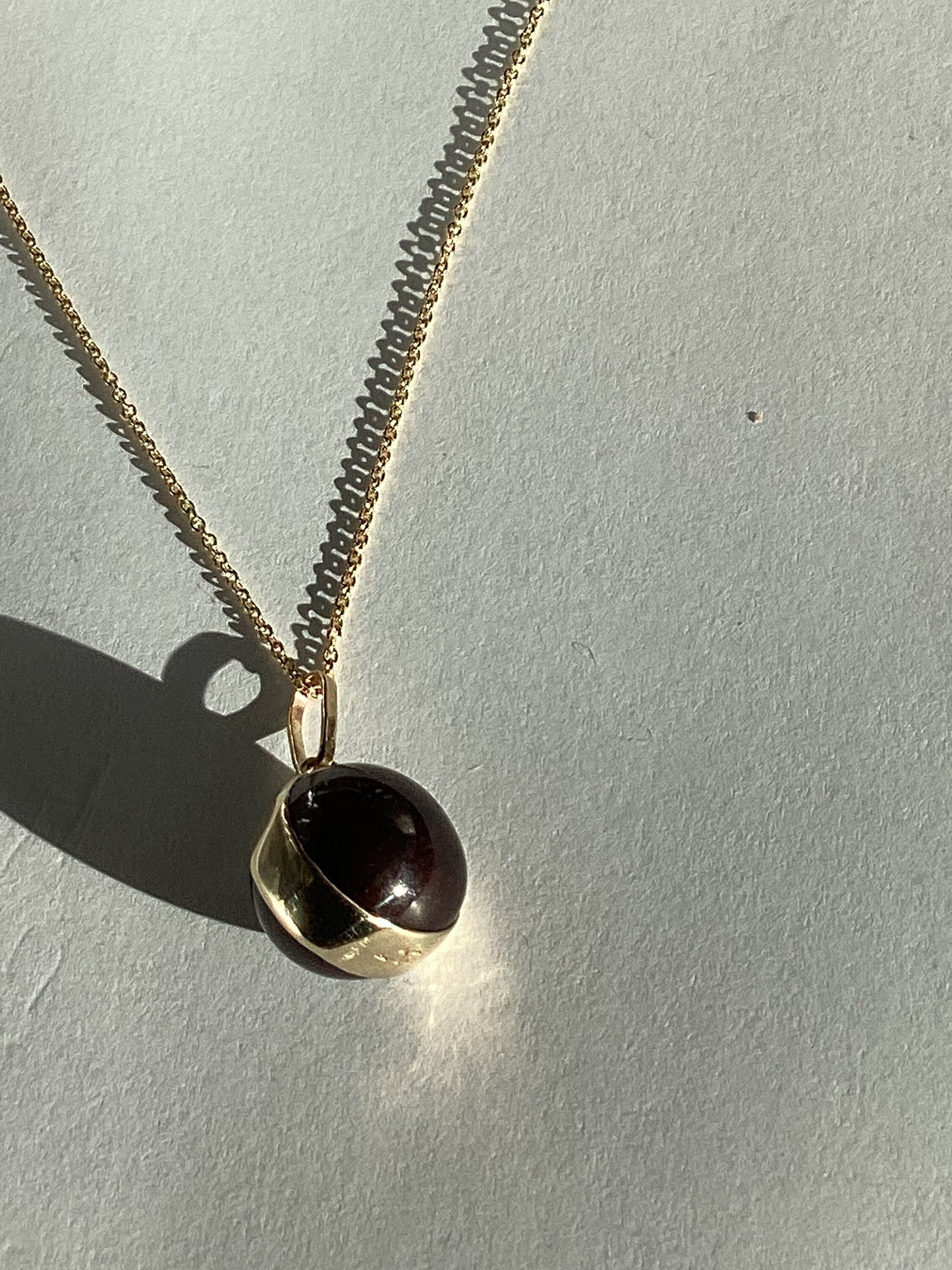 gold garnet pendant, solid 9ct yellow gold necklace, round red stone pendant