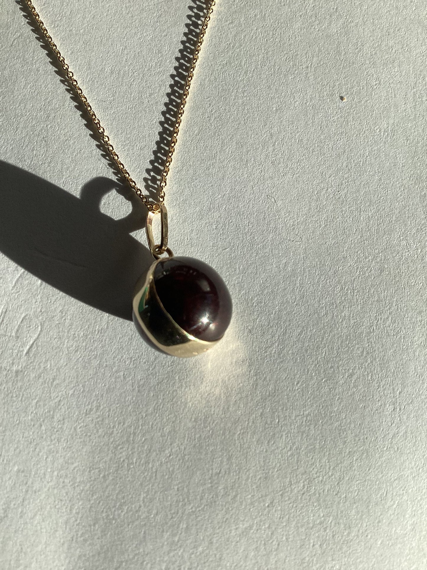 gold garnet pendant, solid 9ct yellow gold necklace, round red stone pendant