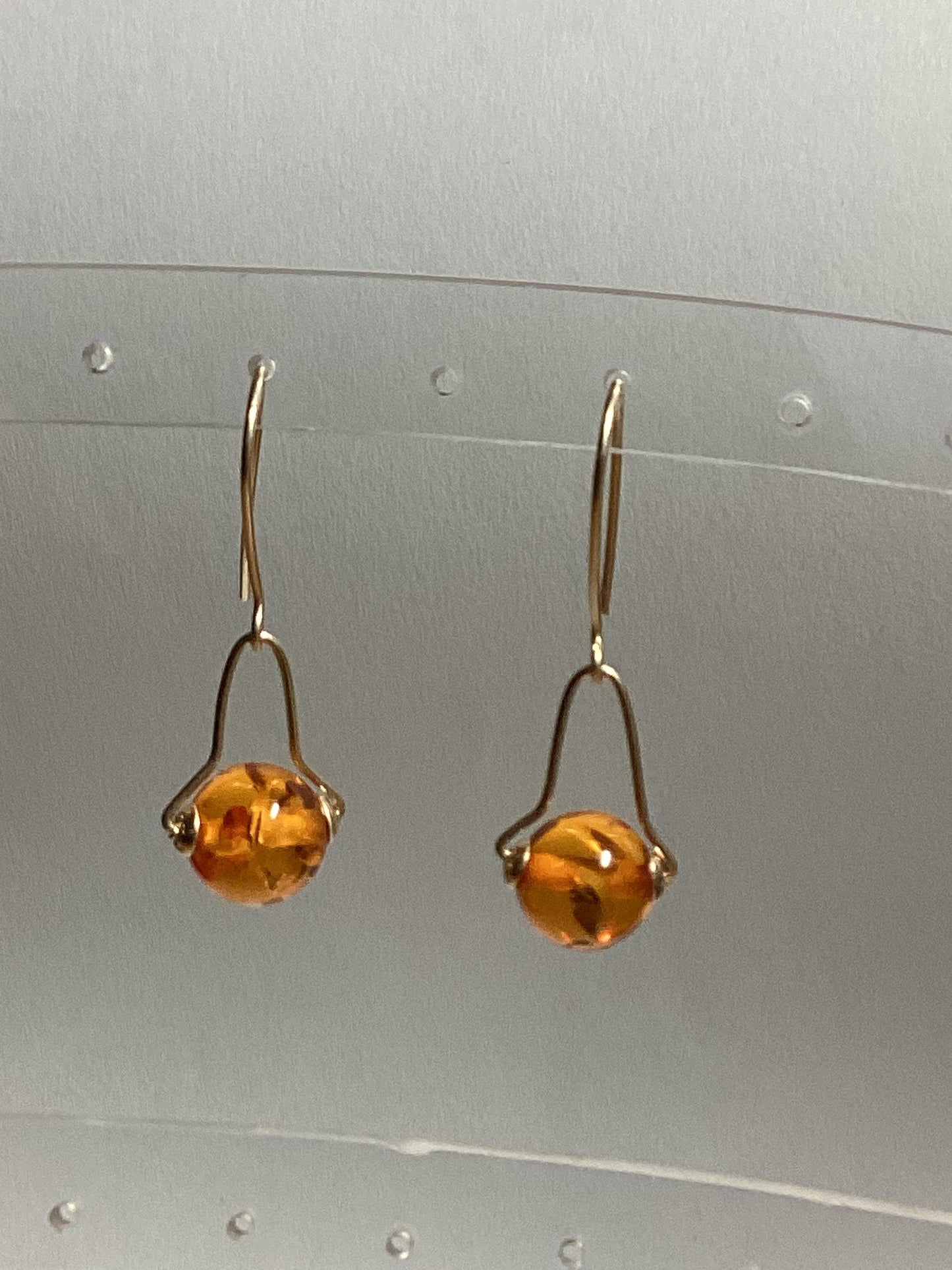 Gold amber earrings, solid 9ct yellow gold, handmade jewellery