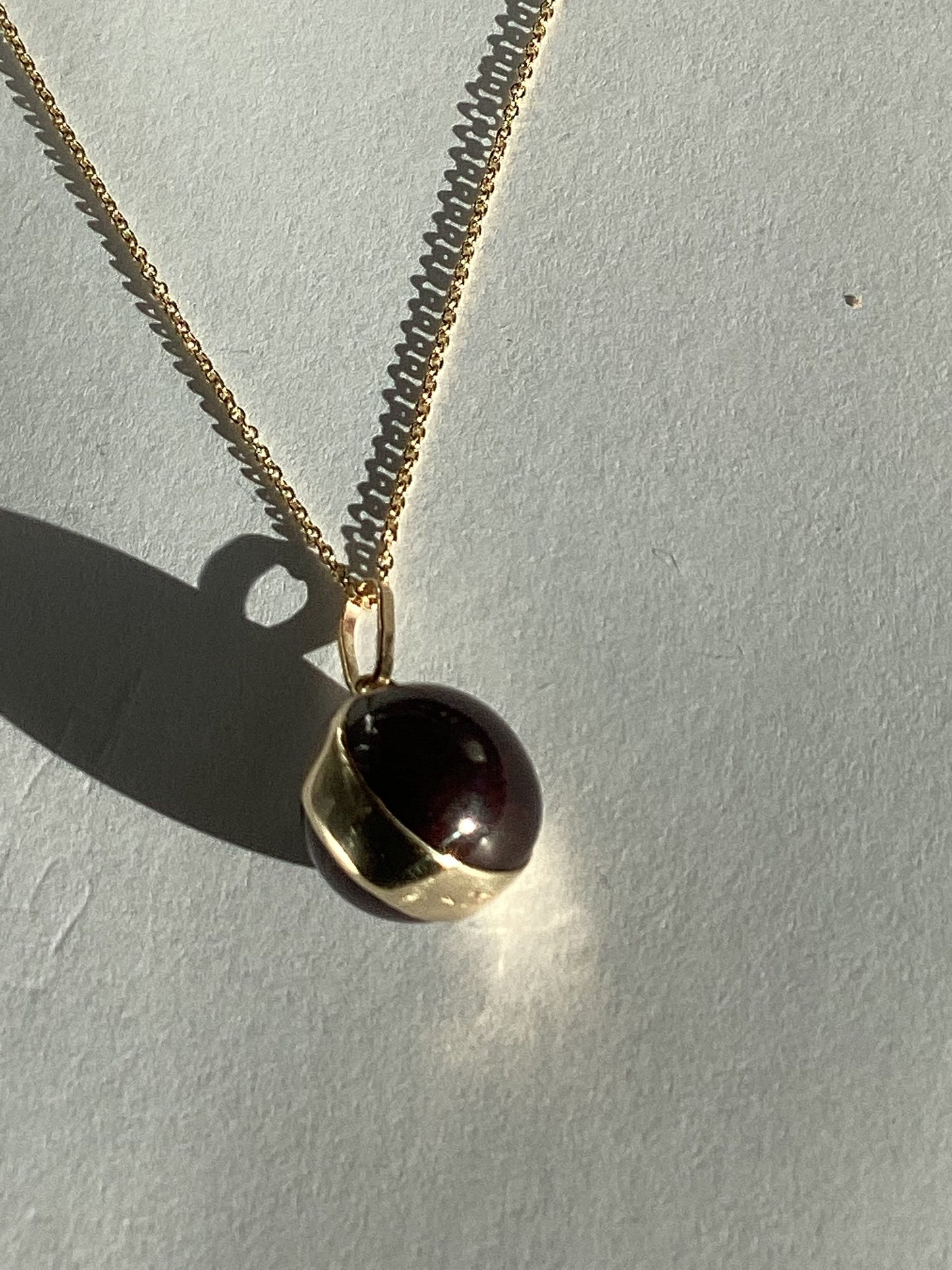 gold garnet pendant, solid 9ct yellow gold necklace, round red stone pendant