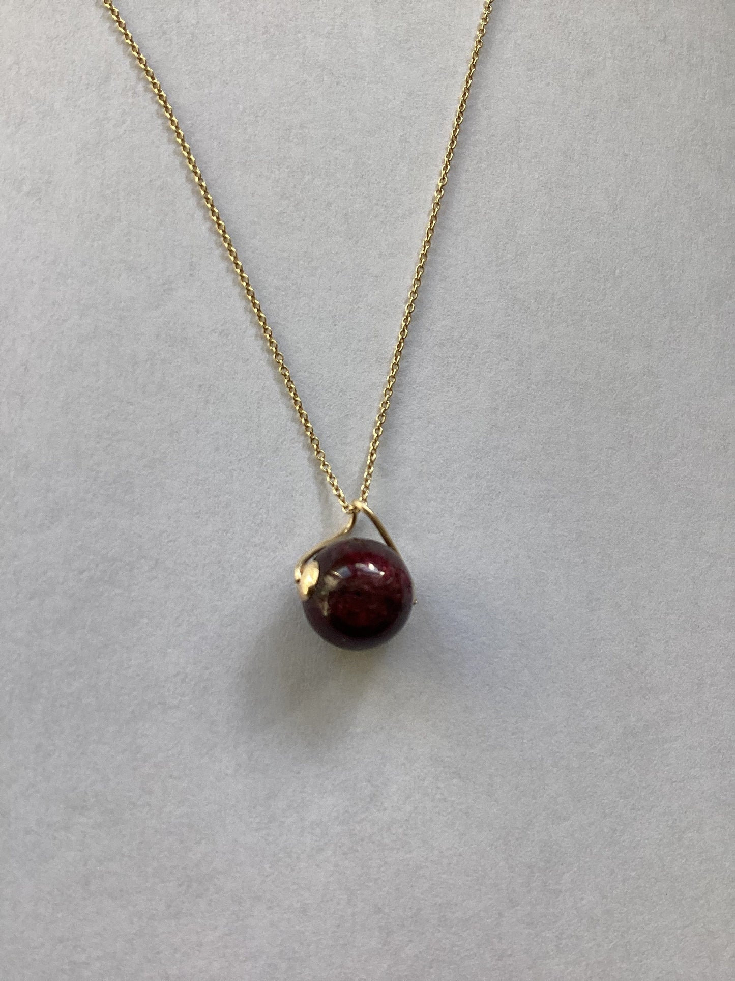 Gold garnet pendant, solid 9ct yellow gold necklace, natural oval red gemstone, 18” gold chain
