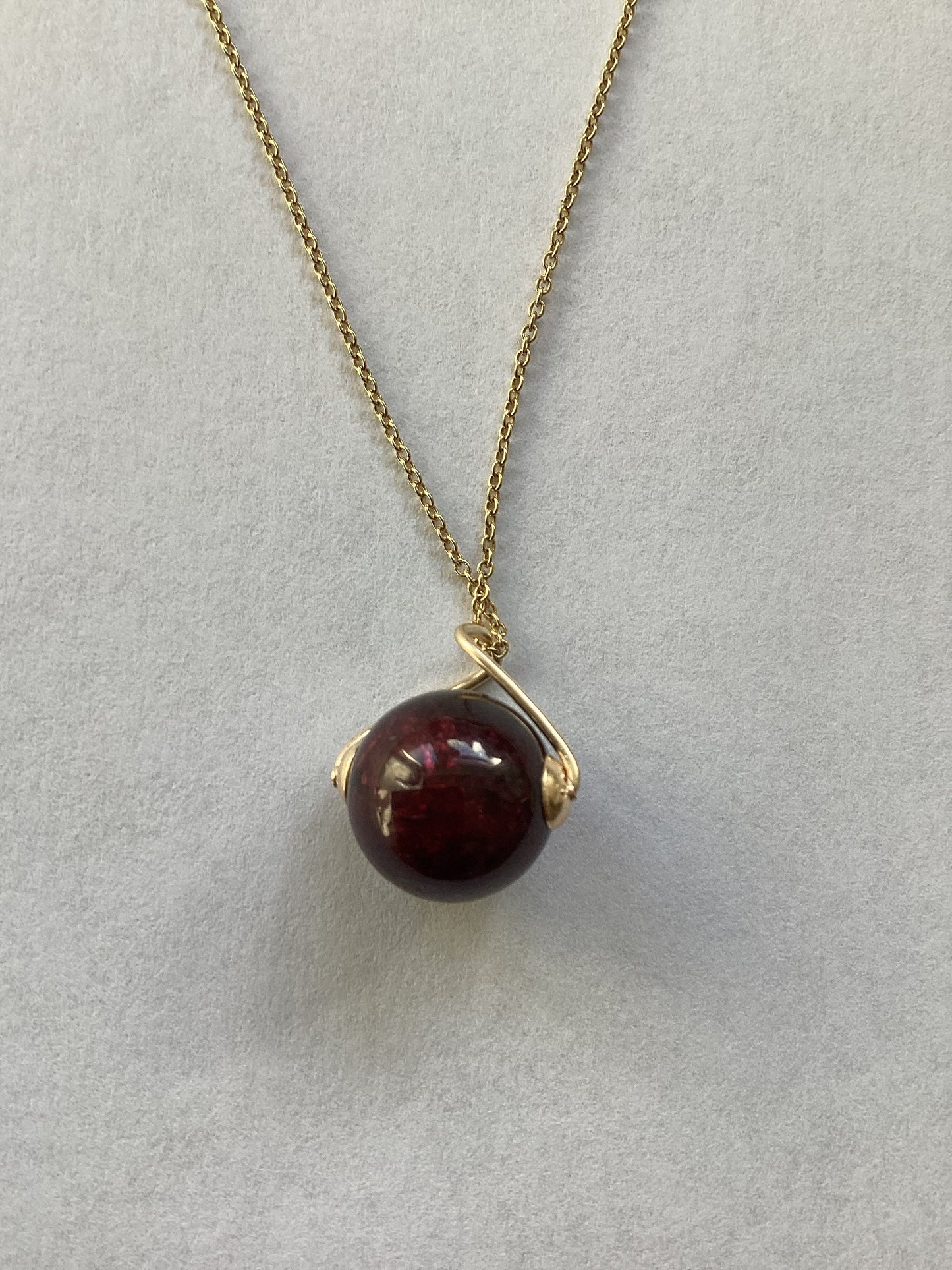 Gold garnet pendant, solid 9ct yellow gold necklace, natural oval red gemstone, 18” gold chain