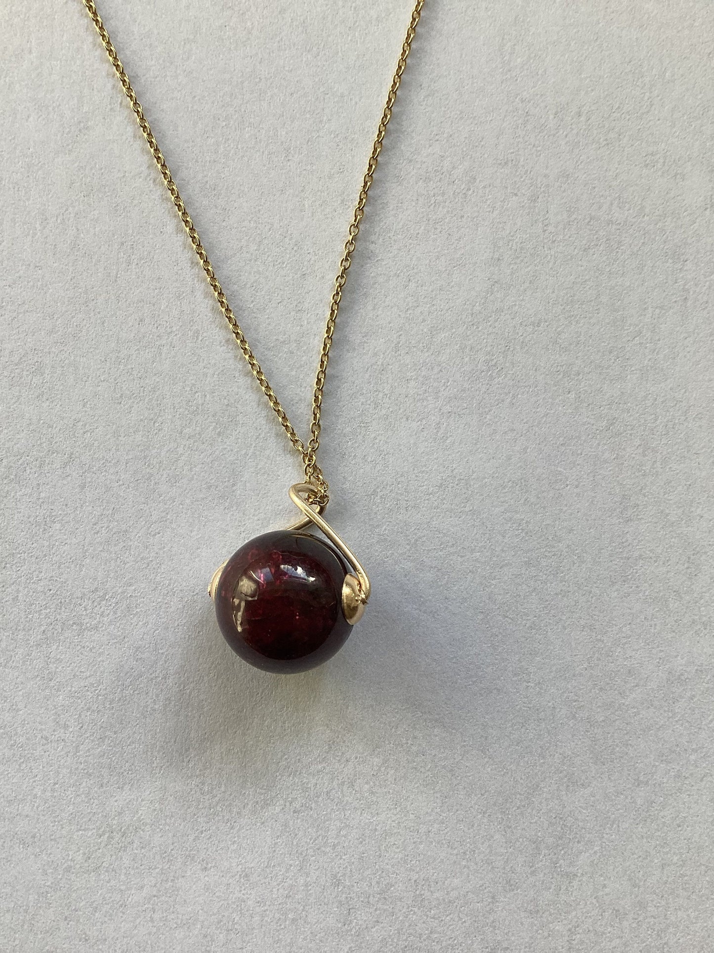 Gold garnet pendant, solid 9ct yellow gold necklace, natural oval red gemstone, 18” gold chain