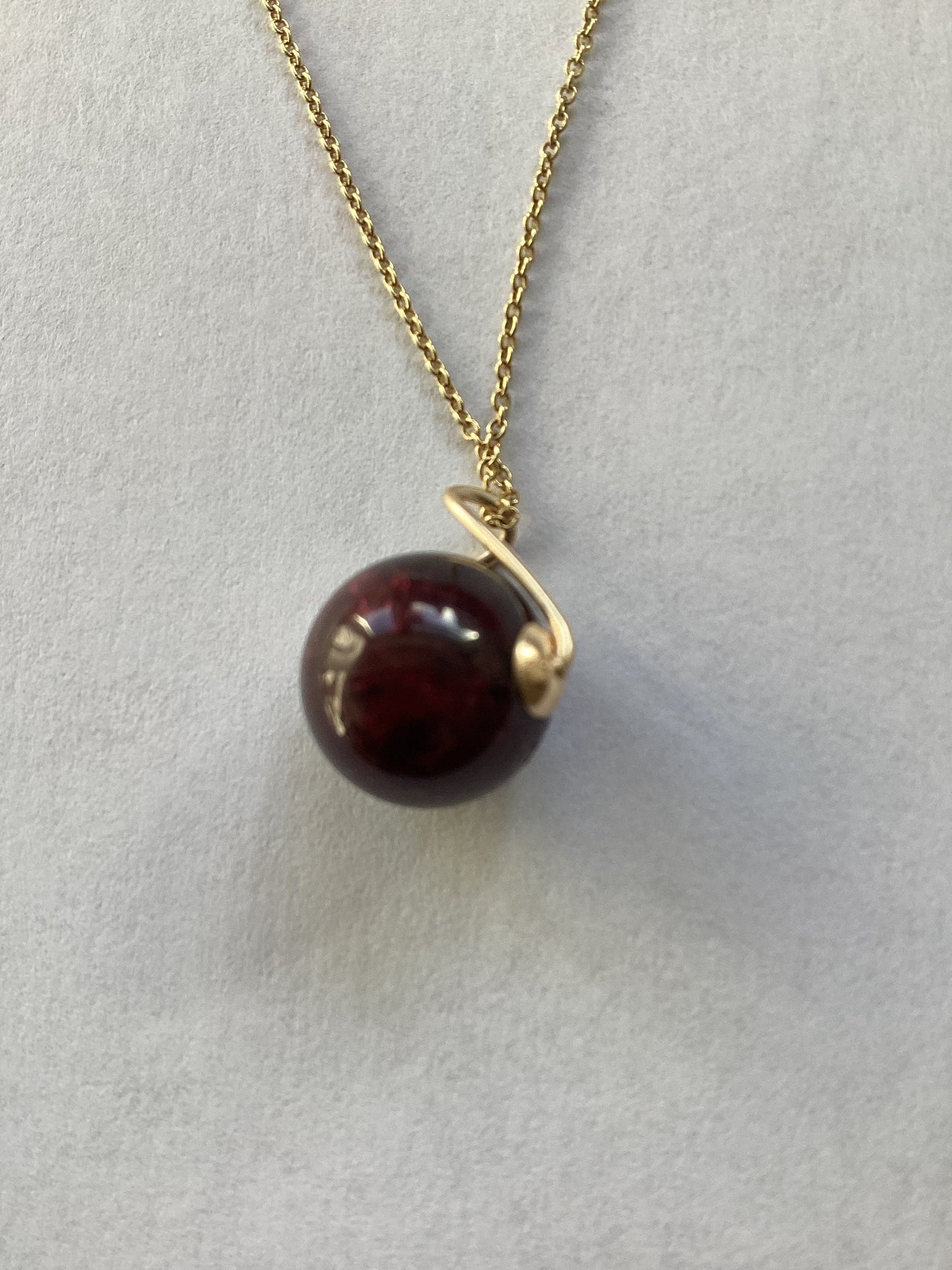 Gold garnet pendant, solid 9ct yellow gold necklace, natural oval red gemstone, 18” gold chain