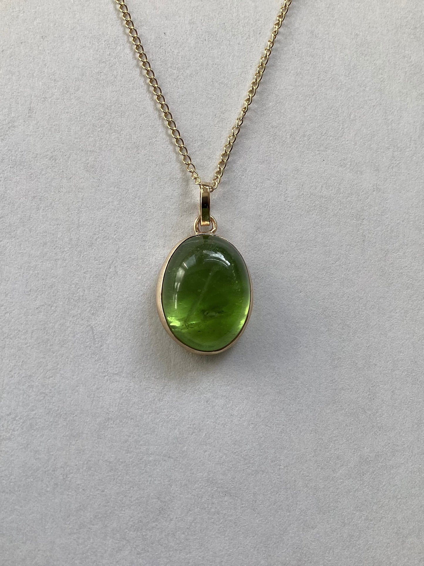 9ct gold peridot pendant, solid 9ct yellow gold necklace, oval natural gemstone