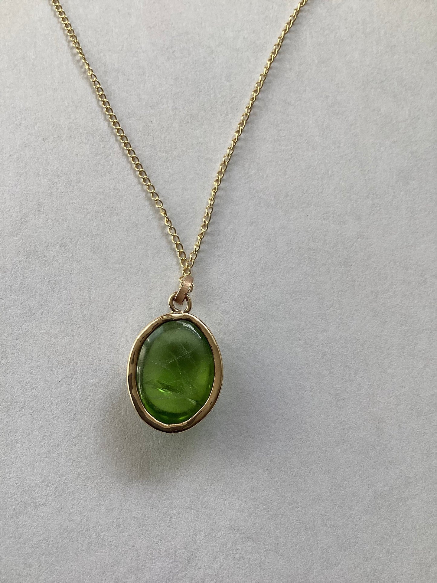 9ct gold peridot pendant, solid 9ct yellow gold necklace, oval natural gemstone