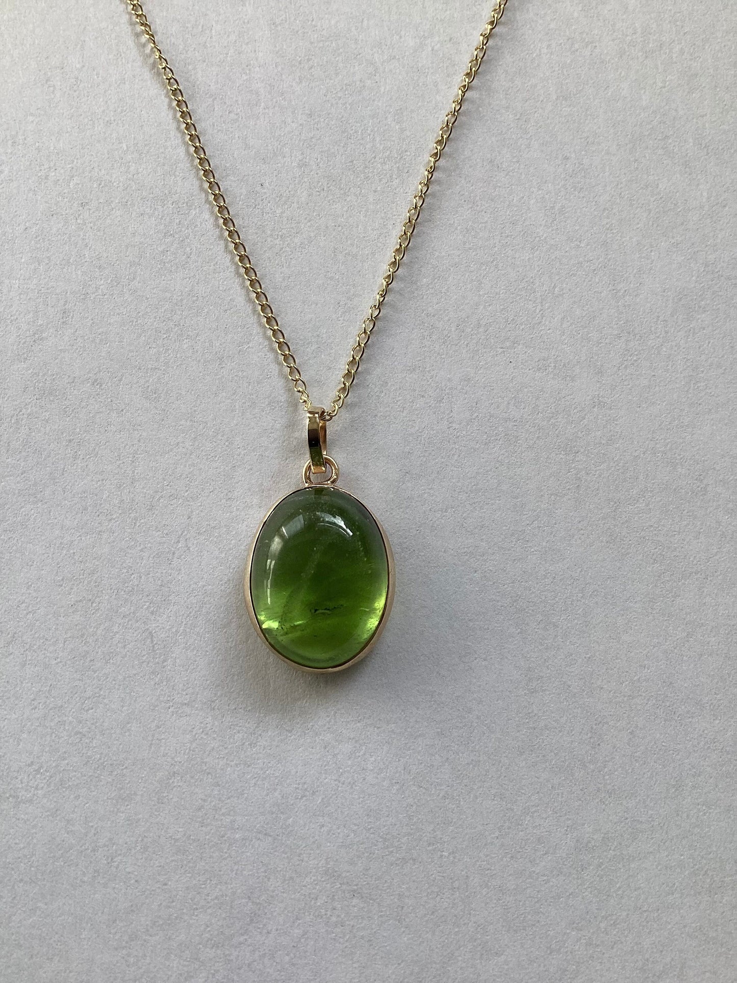9ct gold peridot pendant, solid 9ct yellow gold necklace, oval natural gemstone