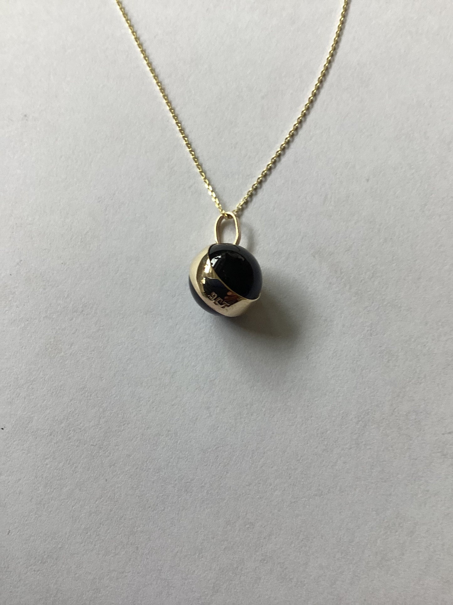 gold black onyx pendant, solid 9ct yellow gold necklace, round natural gemstone