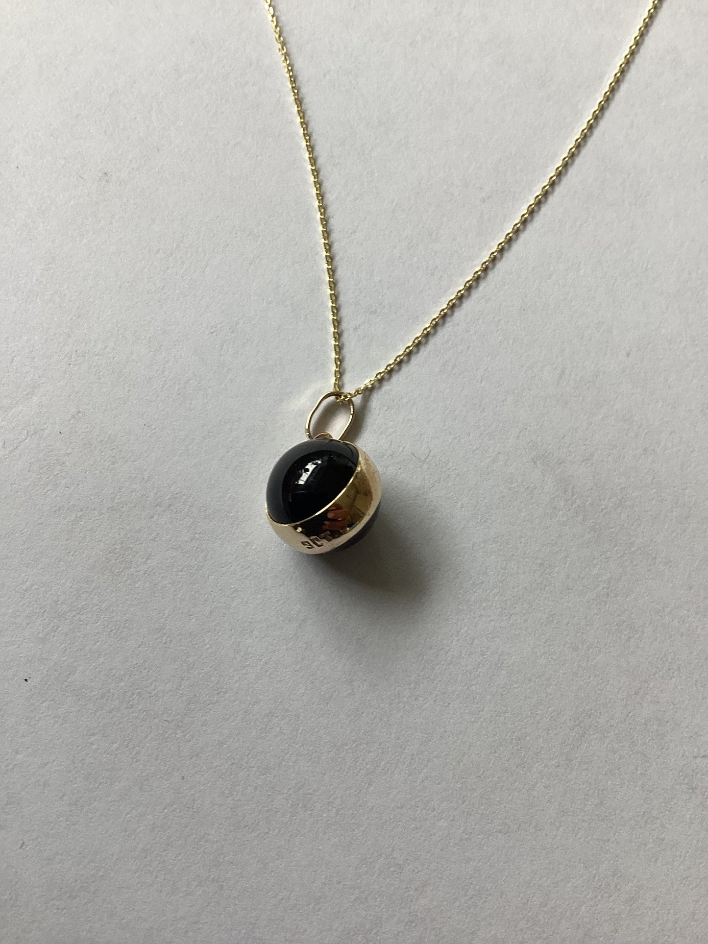 gold black onyx pendant, solid 9ct yellow gold necklace, round natural gemstone