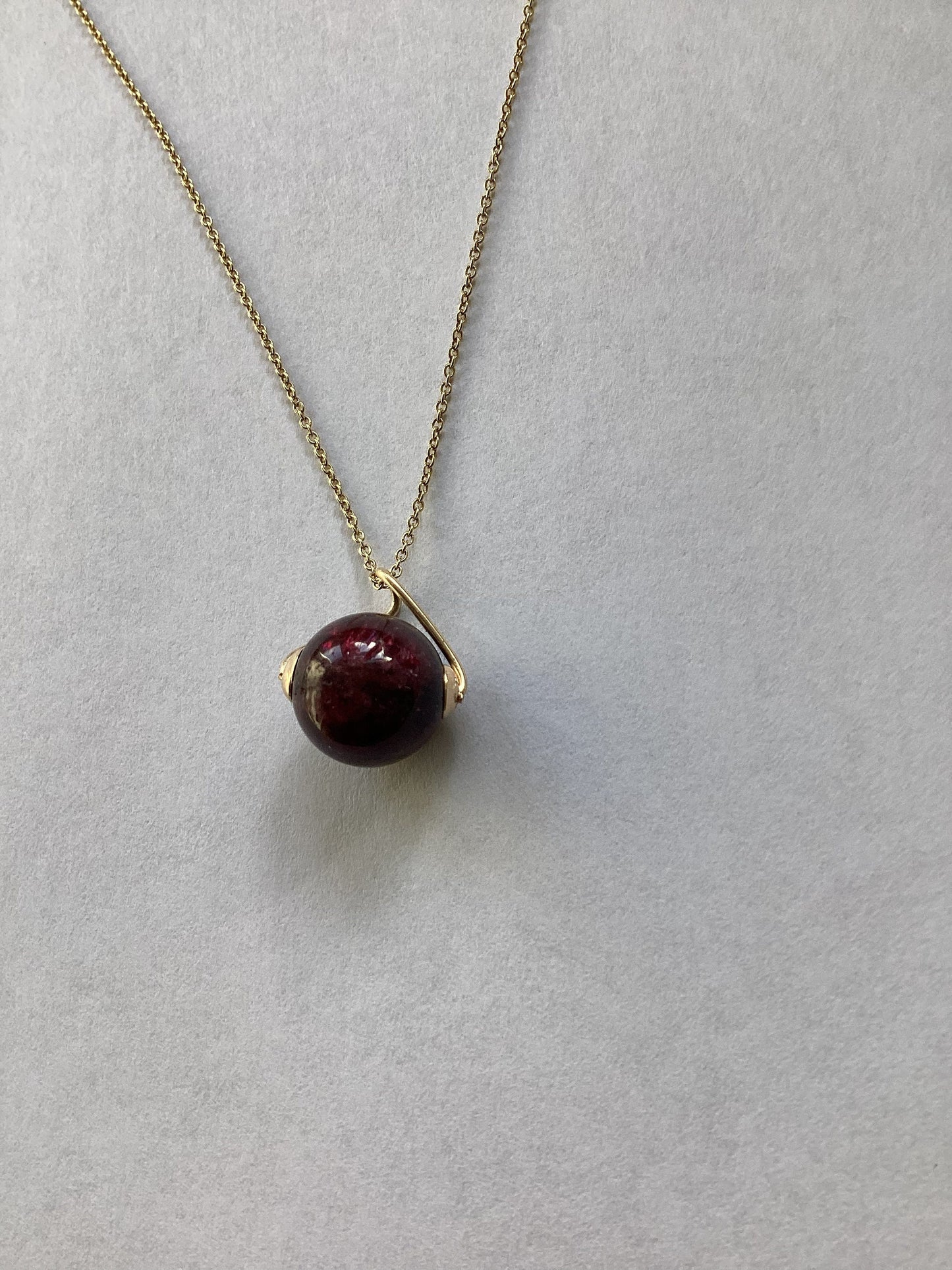 Gold garnet pendant, solid 9ct yellow gold necklace, natural oval red gemstone, 18” gold chain