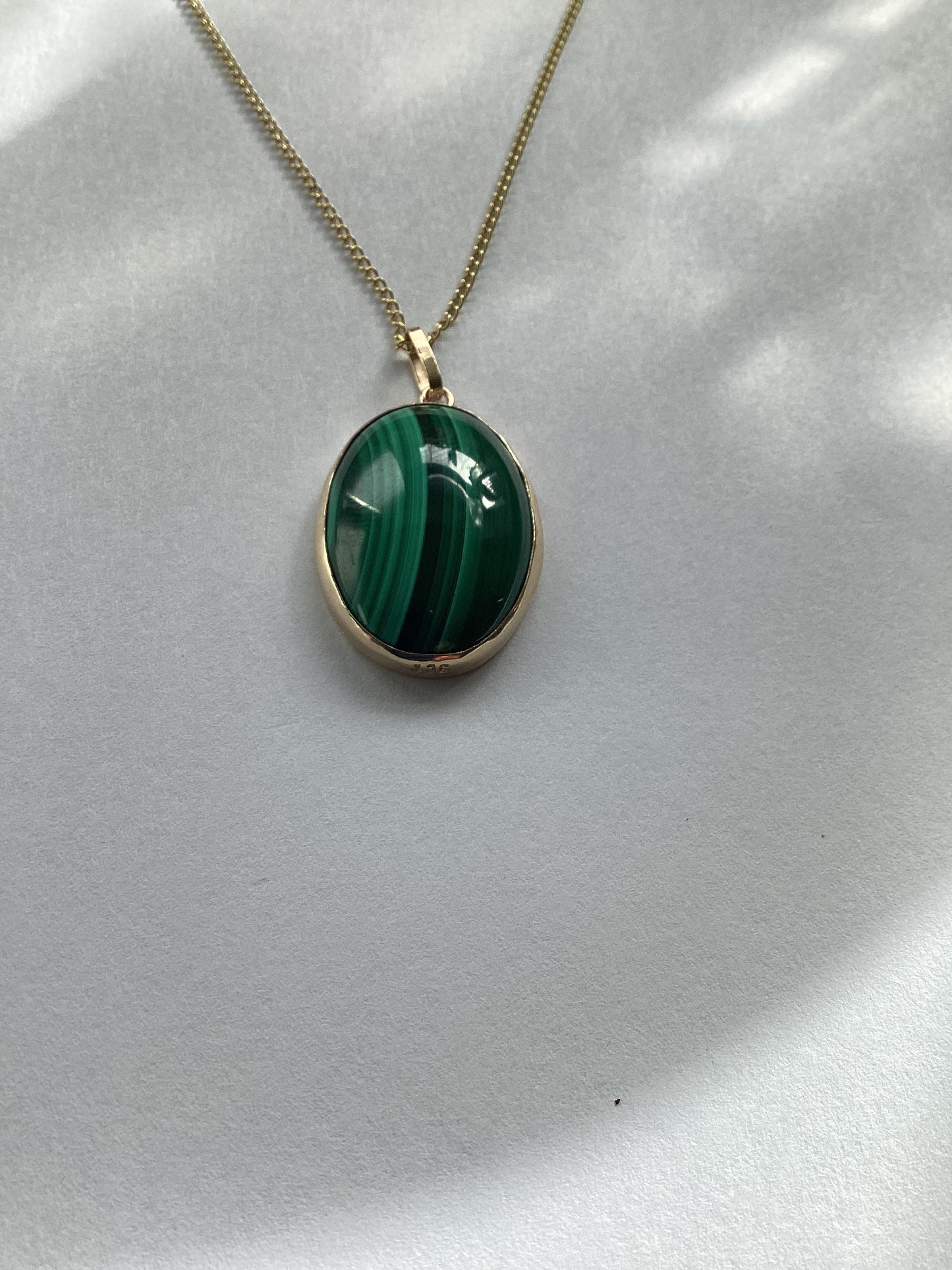 Malachite gold pendant, solid 9ct yellow gold necklace, natural oval green gemstone, 18” gold chain, handmade pendant