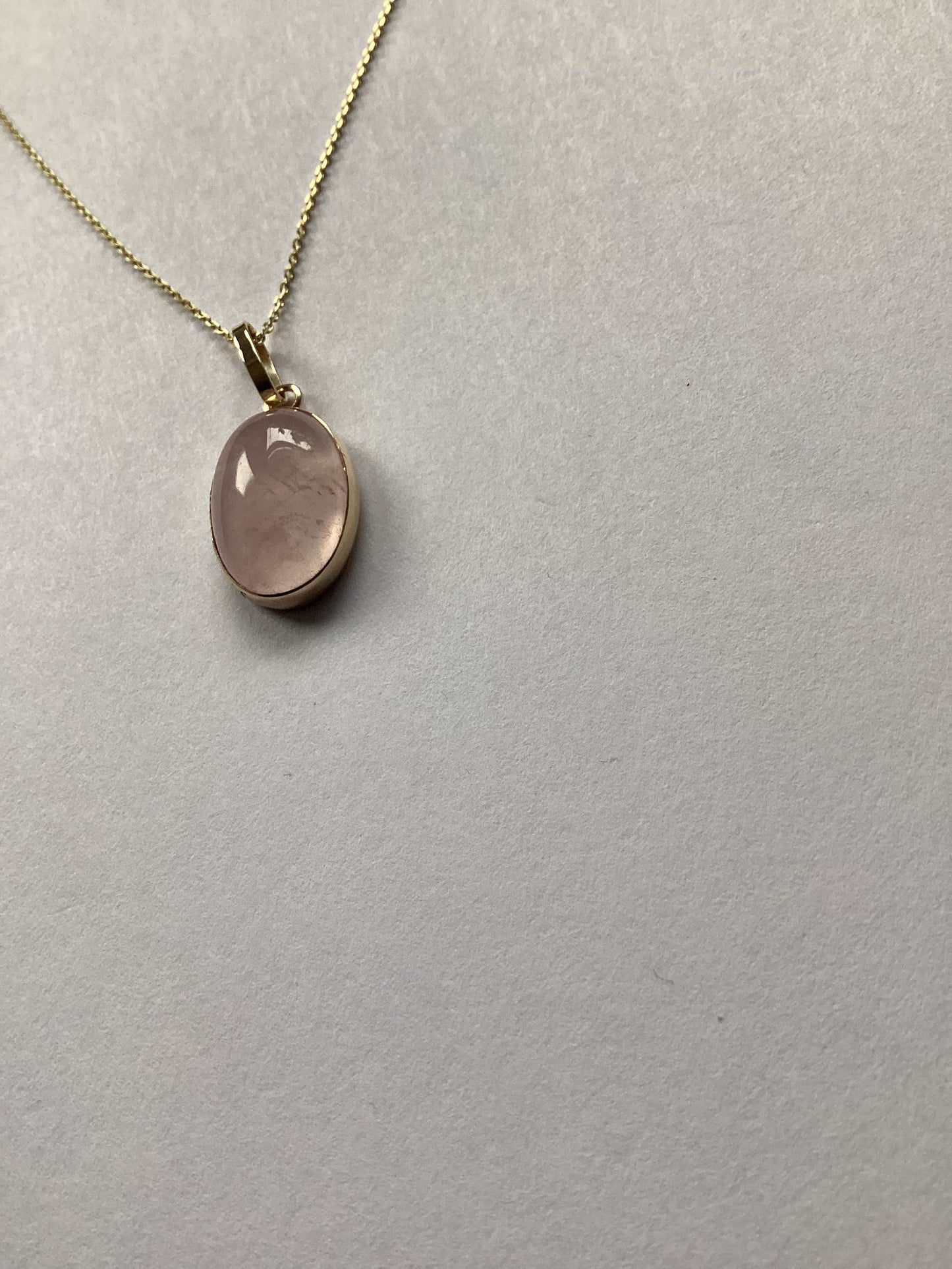 Gold Rose quartz pendant, solid 9ct yellow gold, natural oval pink stone, 18” chain, handmade jewellery