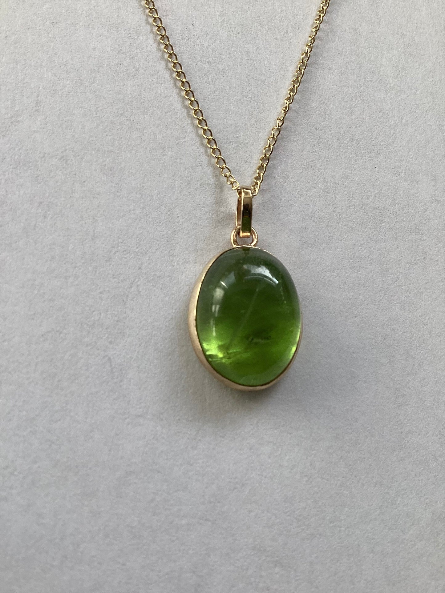 9ct gold peridot pendant, solid 9ct yellow gold necklace, oval natural gemstone