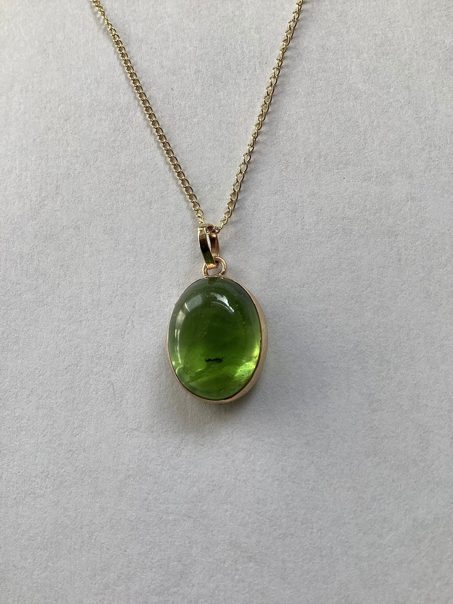 9ct gold peridot pendant, solid 9ct yellow gold necklace, oval natural gemstone