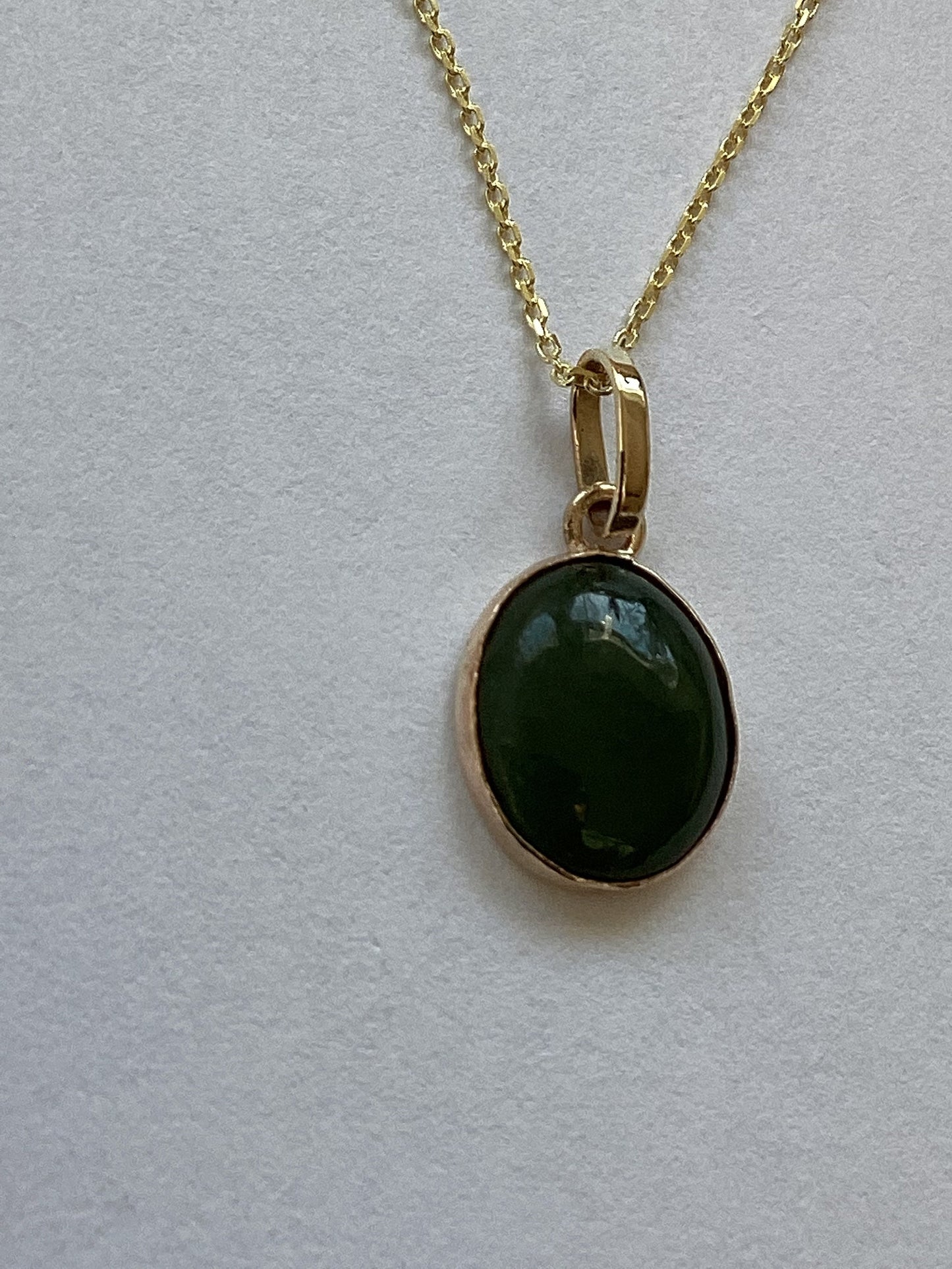 Gold nephrite Jade pendant, solid 9ct yellow gold necklace, natural green gemstone