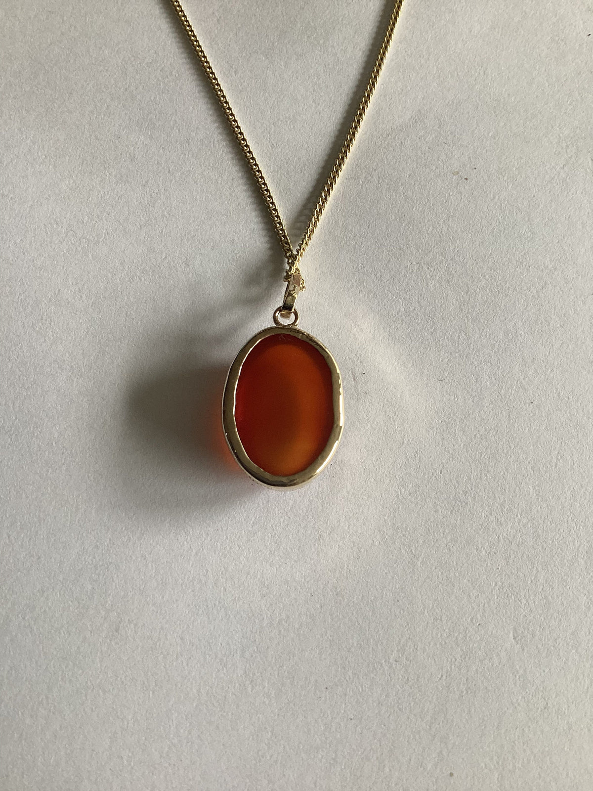 Gold carnelian pendant, solid 9ct yellow gold necklace, natural oval gemstone, 18” gold chain